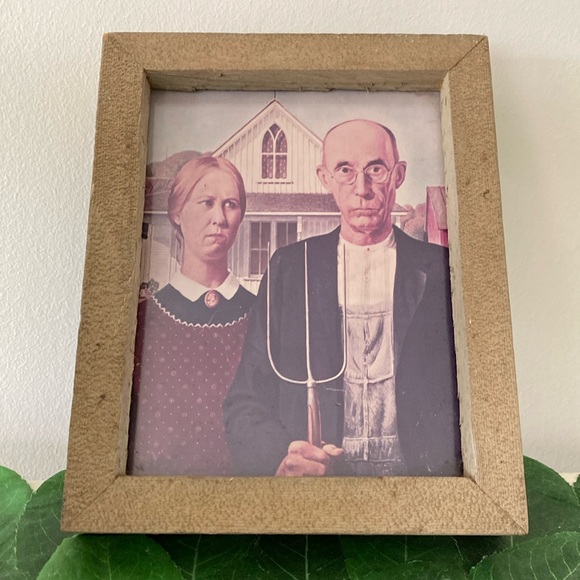 Vintage Other - Famous American Gothic Print by Grant Wood Vintage Framed Artwork